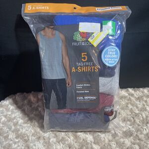 Fruit of the Loom Men's Tag-Free Tank A-Shirt 5 Pack Assorted Colors Small